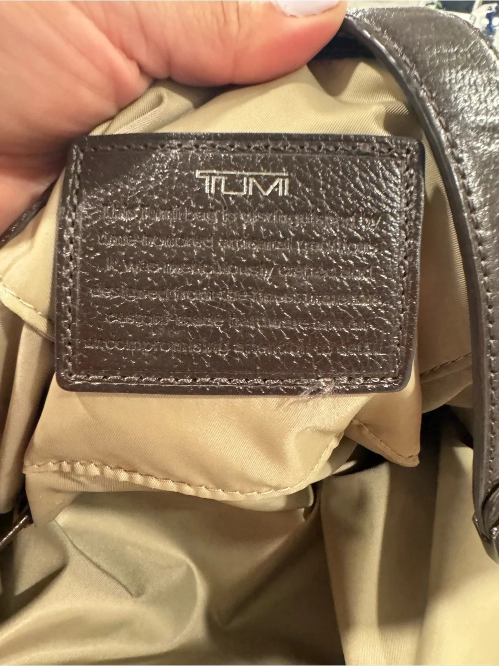 Tumi Lockable Villa Turin Shopper Laptop Bag Grey Coated Twill Brown Leather